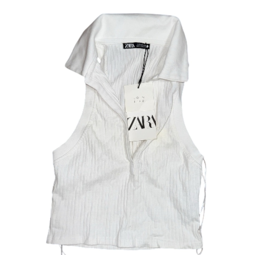 Zara Women’s White Crop Top with Collar